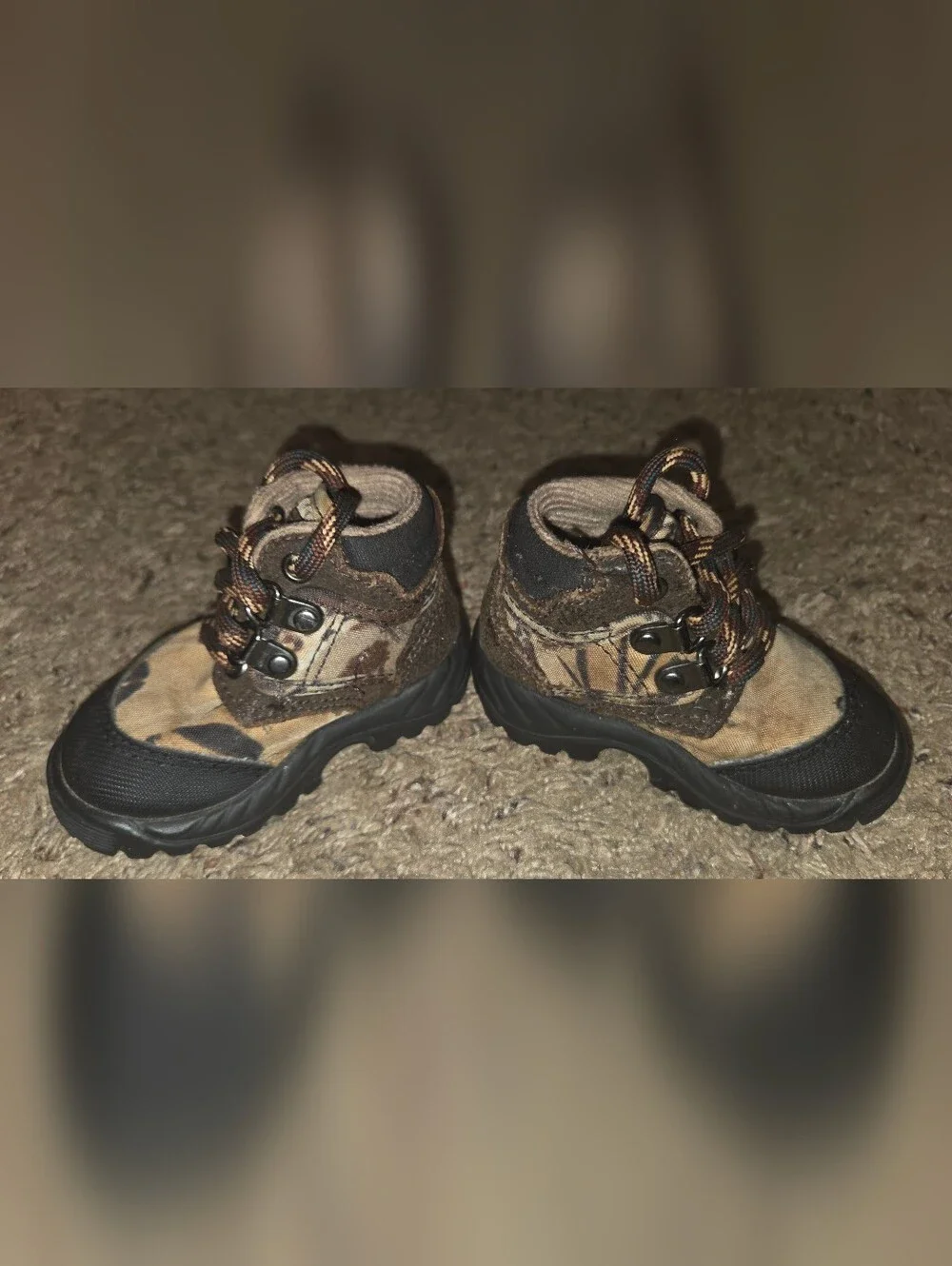 EUC Faded Glory Brown and Black Camo Baby Walker Boots Shoes Size 1